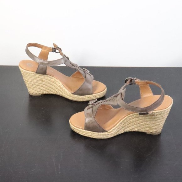 Audrey Brooke Women's 8 Briona Leather Espedrilles Wedge Open Toe Heels - Picture 5 of 11